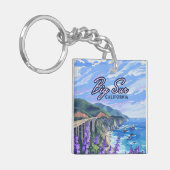 Big Sur California Coastline Retro Westkust Kaart Sleutelhanger (Voorkant Links)