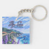 Big Sur California Coastline Retro Westkust Kaart Sleutelhanger (Achterkant)