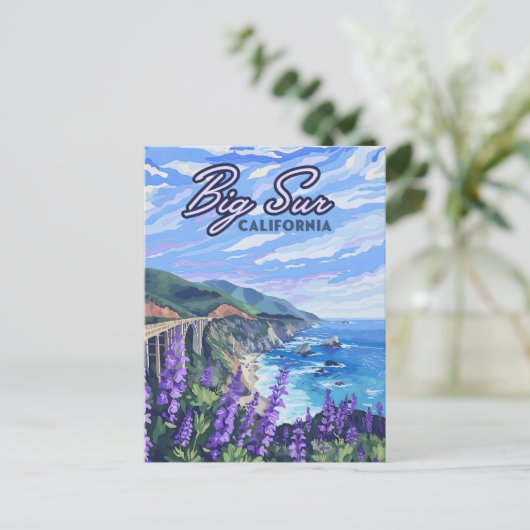 Big Sur California Kustlijn Retro Westkust Briefkaart (Staand voorkant)