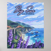 Big Sur California Kustlijn Retro Westkust Poster (Voorkant)