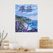 Big Sur California Kustlijn Retro Westkust Poster (Keuken)