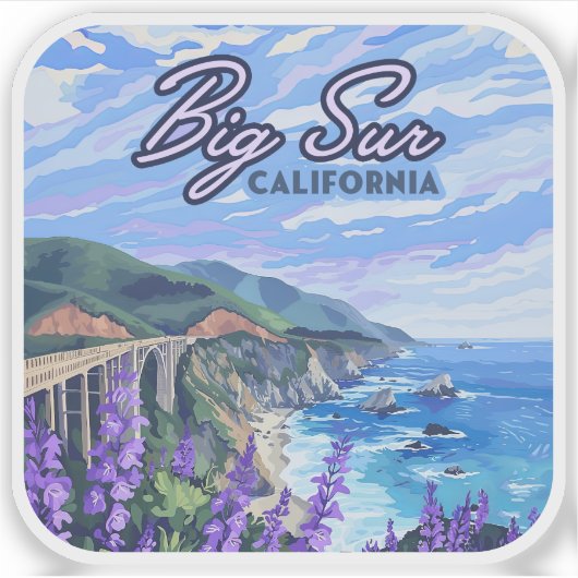 Big Sur California Kustlijn Retro Westkust Sticker (Voorkant)