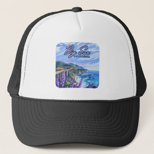 Big Sur California Kustlijn Retro Westkust Trucker Pet (Voorkant)