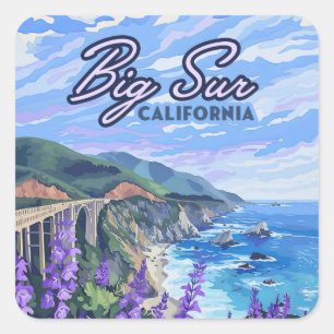 Big Sur California Kustlijn Retro Westkust Vierkante Sticker