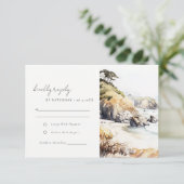 Big Sur, California Landscape Watercolor Wedding RSVP Kaartje (Staand voorkant)
