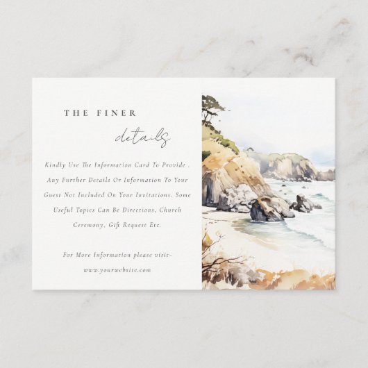 Big Sur, California Landscape Wedding Details Informatiekaartje (Voorkant)