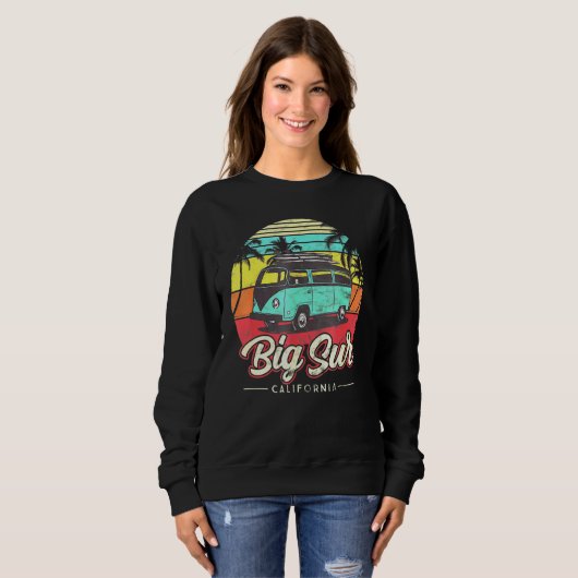 Big Sur California Retro Beach Palm Tree  S Trui (Voorkant volledig)