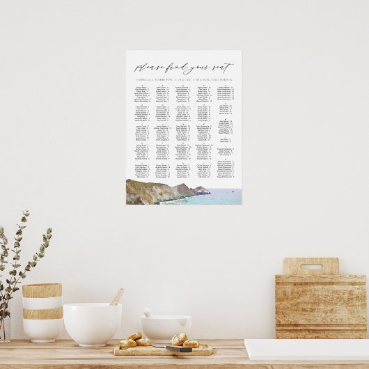 BIG SUR CALIFORNIA Skyline Wedding Seding Chart Poster (Keuken)