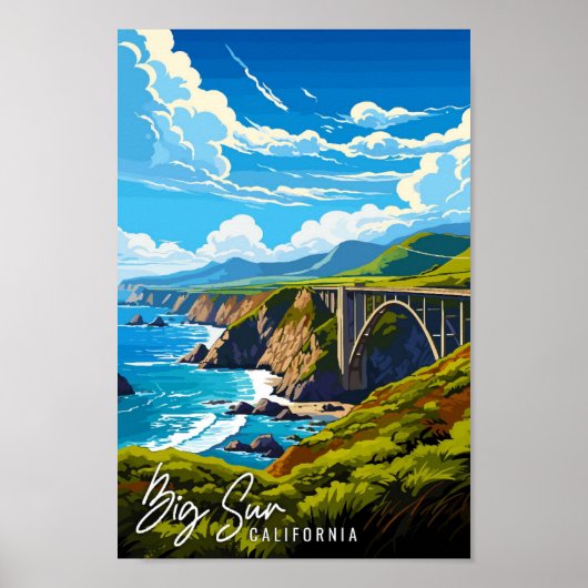 Big Sur California vintage reisillustratie Poster (Voorkant)