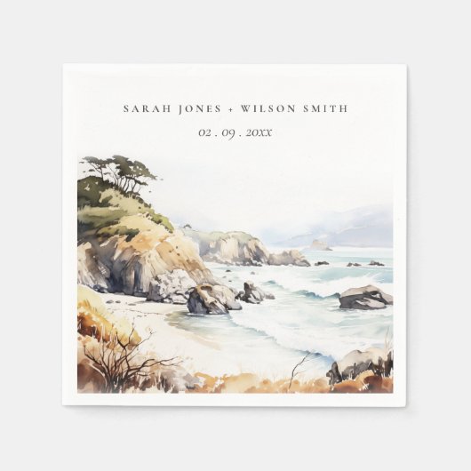 Big Sur, California Watercolor Landscape Wedding Servet (Voorkant)