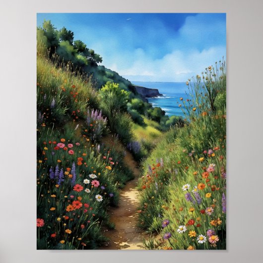 Big Sur California Waterverf Poster (Voorkant)