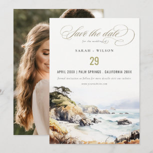 Big Sur, Californië Aquarel Landschap Bruiloft Save The Date