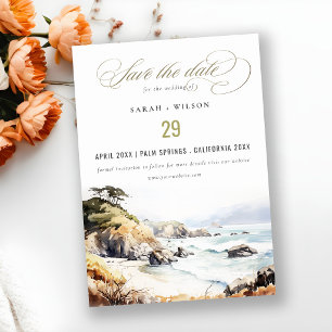 Big Sur, Californië Aquarel Landschap Bruiloft Save The Date