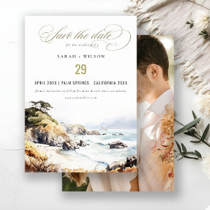 Big Sur, Californië Aquarel Landschap Bruiloft Save The Date