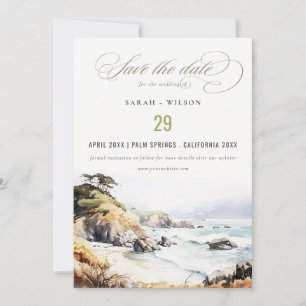 Big Sur, Californië Aquarel Landschap Bruiloft Save The Date
