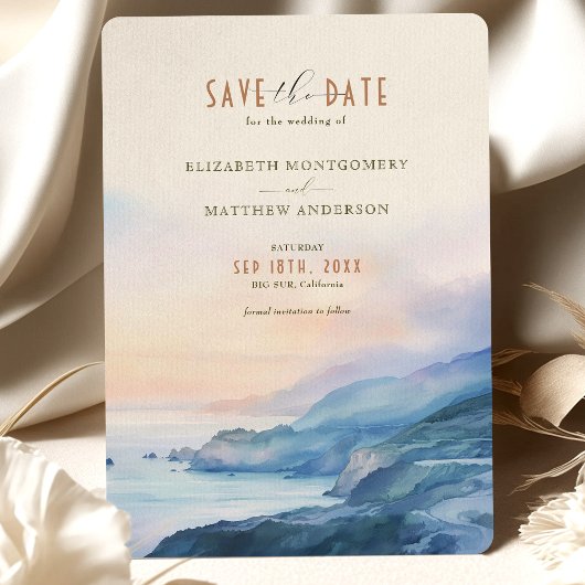 Big Sur Californië Sunset Waterverf Save the Date Kaart
