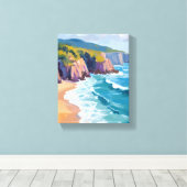 Big Sur, Californië Waterverf Coast Painting Canvas Afdruk (Insitu (Houten vloer))