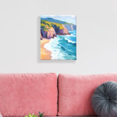 Big Sur, Californië Waterverf Coast Painting Canvas Afdruk (Insitu (Woonkamer))