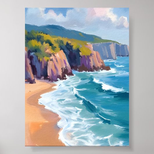 Big Sur, Californië Waterverf Ocean Painting Poster (Voorkant)