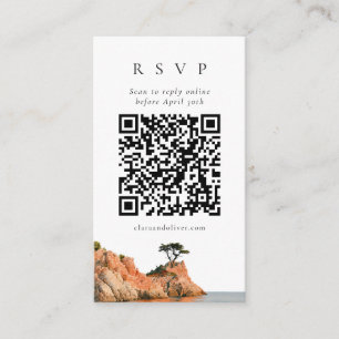 Big Sur Cypress Coast Watercolor QR Code RSVP Kaar Informatiekaartje
