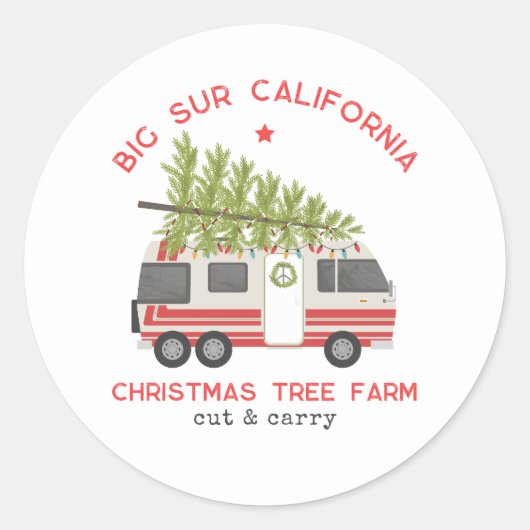 Big Sur Kerstboom Boerderij  RV Camper Ronde Sticker (Voorkant)