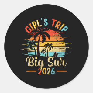 Big Sur-strand CA Palmenboom Vintage zonsondergang Ronde Sticker