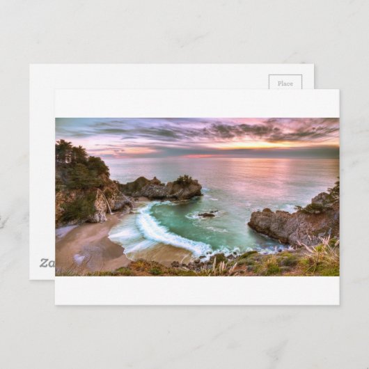 Big Sur Waterfall Sunset Briefkaart (Voorkant / Achterkant)