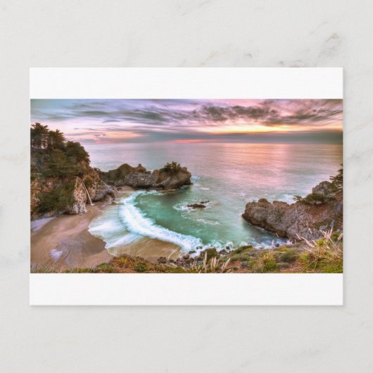 Big Sur Waterfall Sunset Briefkaart (Voorkant)