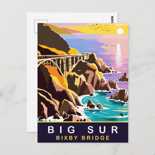Big Sur, Zonsondergang op de Bixby Bridge, Reizen Briefkaart (Voorkant / Achterkant)