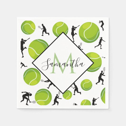 Big Tennis Balls & Player Silhouettes Athletic Fun Servet (Voorkant)