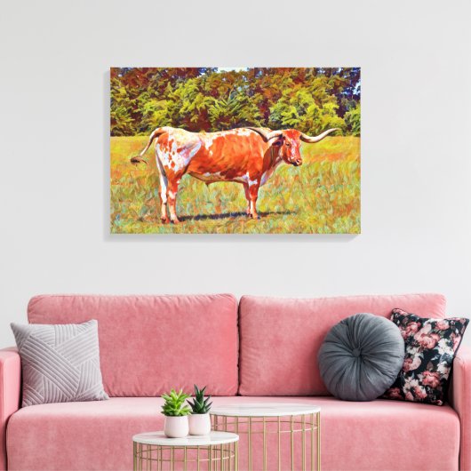 Big Texas Longhorn Koe Canvas Art Print (Insitu (Woonkamer))