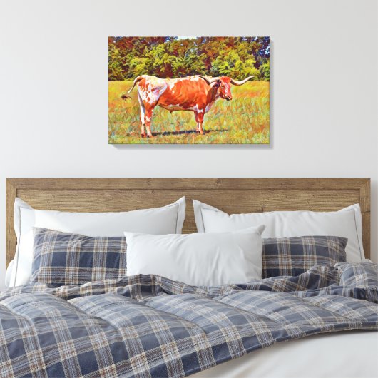 Big Texas Longhorn Koe Canvas Art Print (Insitu (Slaapkamer))