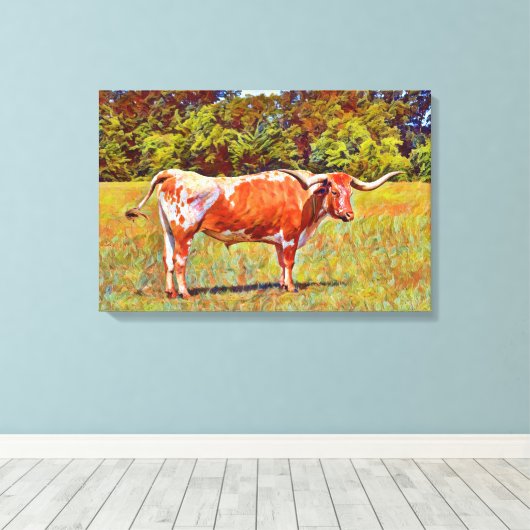 Big Texas Longhorn Koe Canvas Art Print (Insitu (Houten vloer))