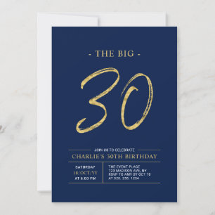 Big Thirty   Goud & Navy Blue 30e verjaardagsfeest Kaart