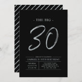 Big Thirty | Zilver & Zwart 30ste verjaardagsfeest Kaart (Voorkant / Achterkant)