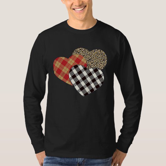 Big Three Hearts Leopard Buffalo Plaid  Valentine' T-shirt (Voorkant)