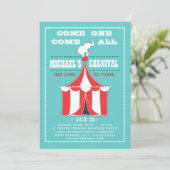Big Top Carnival Birthday Party Turquoise | Rood Kaart (Staand voorkant)