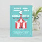 Big Top Carnival Birthday Party Turquoise | Rood Kaart (Staand voorkant)