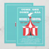 Big Top Carnival Birthday Party Turquoise | Rood Kaart (Voorkant / Achterkant)