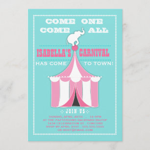 Big Top Carnival Birthday Party Turquoise   Roze Kaart