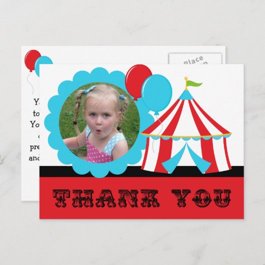 Big Top Circus Bedankt Briefkaart (Voorkant / Achterkant)