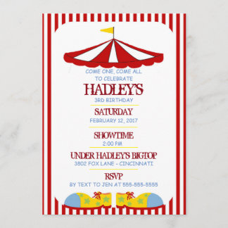 Big Top Circus Birthday Party Invitation Kaart