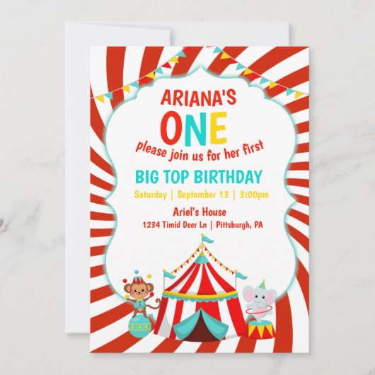 Big Top Circus Birthday Uitnodiging (Voorkant)