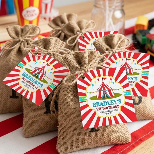Big Top Circus Carnaval 1e Verjaardag Bedankjes Labels