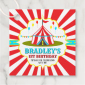 Big Top Circus Carnaval 1e Verjaardag Bedankjes Labels (Voorkant)