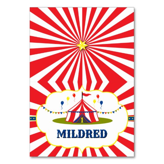 Big Top Circus Carnaval 1e Verjaardag Plaats Kaart (Voorkant)