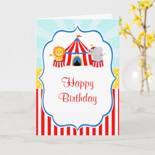 Big Top Circus Carnaval Verjaardag in Rode Verjaar Kaart (Gele Bloem)