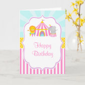 Big Top Circus Carnaval Verjaardag in Roze Verjaar Kaart (Gele Bloem)