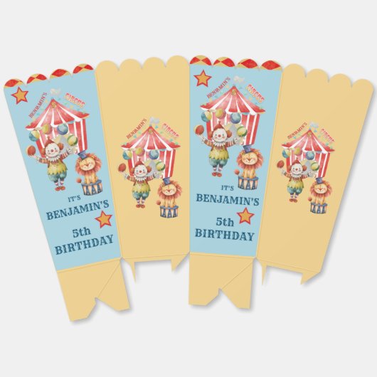 Big Top Circus Carnaval Vijfde Verjaardag Popcorn Bedankdoosjes (Ongevouwen)