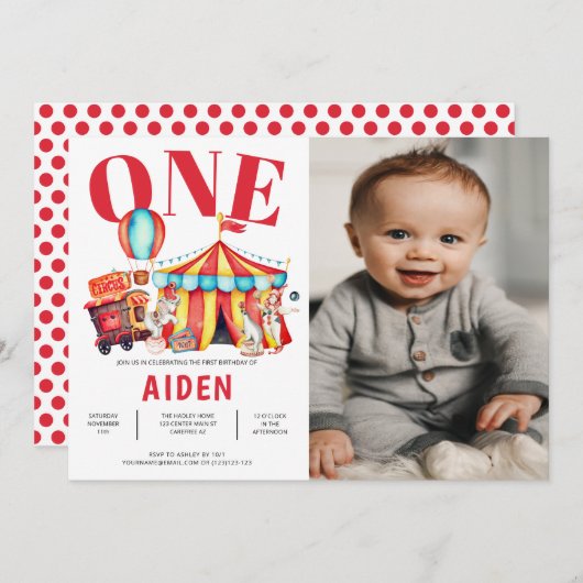 Big Top Circus Carnival 1e foto Birthday Kaart (Voorkant / Achterkant)